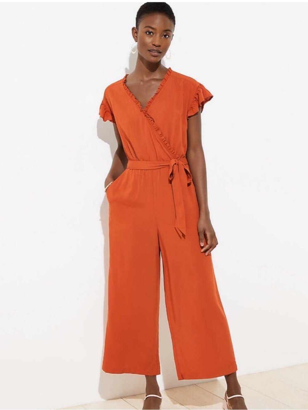 NWT LOFT Rust-Orange Flutter Sleeve Wrap Jumpsuit